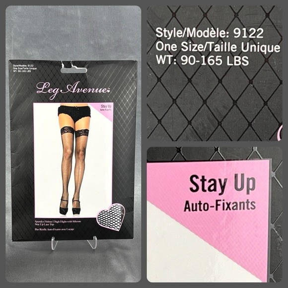 Leg Avenue One Size Black Fishnets Style 9122 Halloween Costume Silicone Lace - Picture 1 of 9